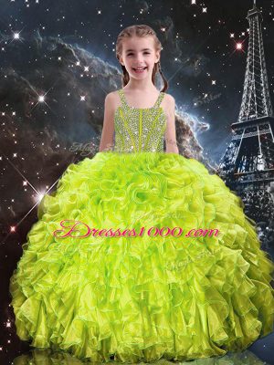 Yellow Green 15th Birthday Dress Military Ball and Sweet 16 and Quinceanera with Beading and Ruffles Sweetheart Sleeveless Lace Up