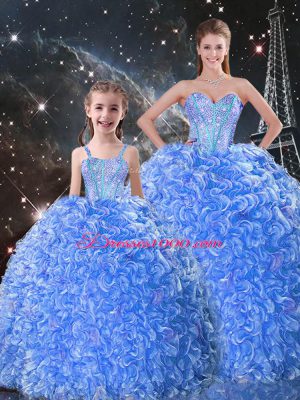 Custom Designed Sweetheart Sleeveless Organza Ball Gown Prom Dress Beading and Ruffles Lace Up