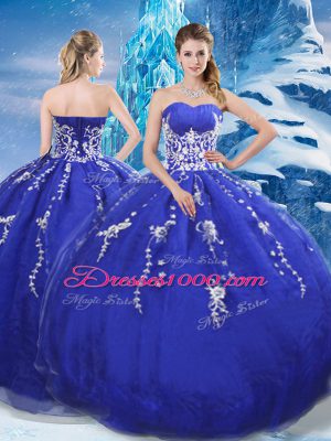 Blue Sweetheart Neckline Appliques 15th Birthday Dress Sleeveless Lace Up