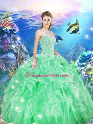 Smart Floor Length Apple Green Quinceanera Dresses Organza Sleeveless Beading and Ruffles