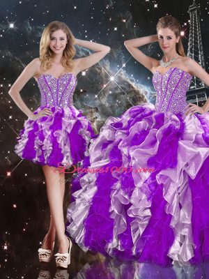 Captivating Floor Length Multi-color Quince Ball Gowns Organza Sleeveless Beading and Ruffles