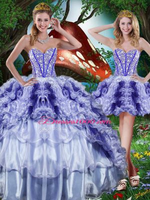 Fitting Sleeveless Beading and Ruffles and Ruffled Layers Lace Up Quinceanera Dresses
