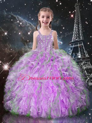 Beauteous Sleeveless Beading and Ruffles Lace Up Child Pageant Dress