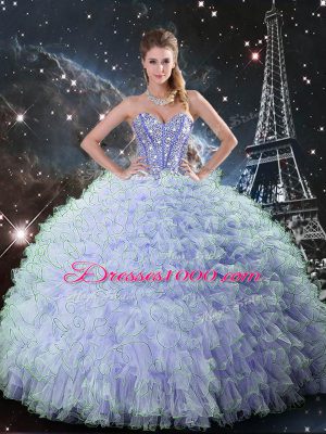 Luxurious Sleeveless Lace Up Floor Length Beading and Ruffles Quince Ball Gowns