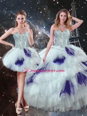 Best Selling Multi-color Lace Up Sweetheart Beading and Ruffled Layers and Sequins Sweet 16 Dress Tulle Sleeveless