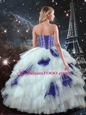 Best Selling Multi-color Lace Up Sweetheart Beading and Ruffled Layers and Sequins Sweet 16 Dress Tulle Sleeveless