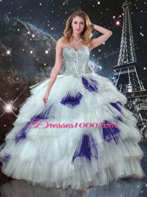 Best Selling Multi-color Lace Up Sweetheart Beading and Ruffled Layers and Sequins Sweet 16 Dress Tulle Sleeveless