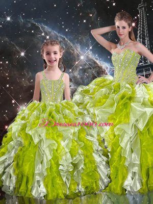 High End Beading and Ruffles Quinceanera Dress Multi-color Lace Up Sleeveless Floor Length