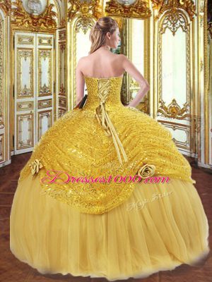 New Arrival Floor Length Gold 15th Birthday Dress Sweetheart Sleeveless Lace Up