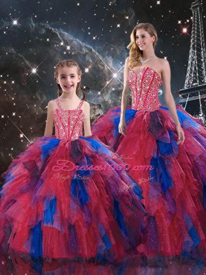 Multi-color Sweetheart Neckline Beading and Ruffled Layers Vestidos de Quinceanera Sleeveless Lace Up