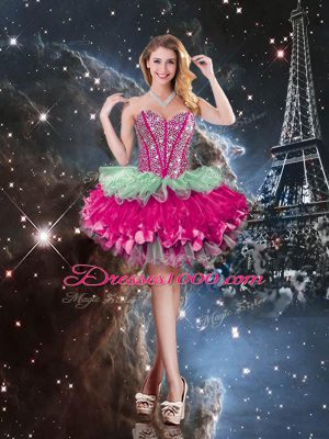 Beading and Ruffles and Ruffled Layers Quinceanera Dresses Multi-color Lace Up Sleeveless Floor Length