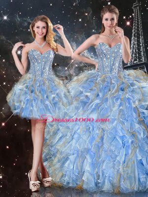 Fantastic Sleeveless Lace Up Floor Length Beading and Ruffles Quinceanera Dress