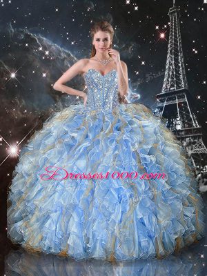 Fantastic Sleeveless Lace Up Floor Length Beading and Ruffles Quinceanera Dress