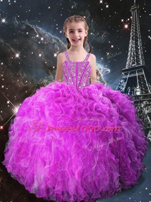 Sweetheart Sleeveless Lace Up Vestidos de Quinceanera Fuchsia Organza