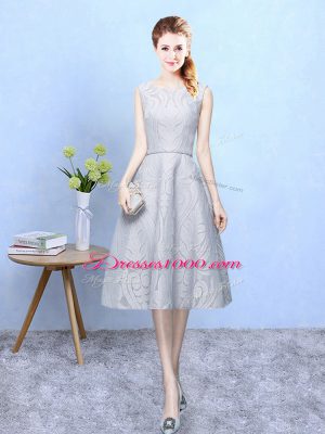 Sleeveless Zipper Tea Length Lace Bridesmaids Dress