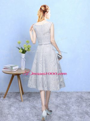 Sleeveless Zipper Tea Length Lace Bridesmaids Dress