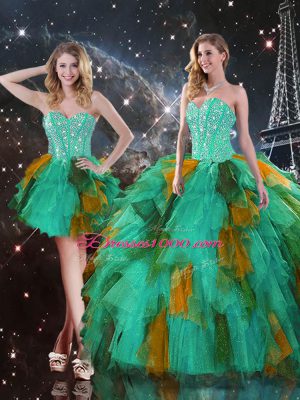 Multi-color Quinceanera Gowns Military Ball and Sweet 16 and Quinceanera with Ruffles Sweetheart Sleeveless Lace Up