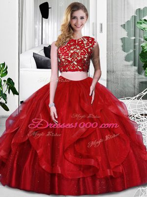 Wine Red Sleeveless Tulle Zipper Quince Ball Gowns for Military Ball and Sweet 16 and Quinceanera