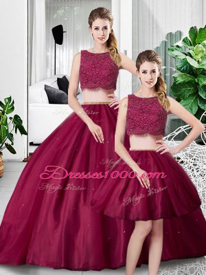 Best Sleeveless Floor Length Lace and Ruching Zipper Sweet 16 Dress with Fuchsia