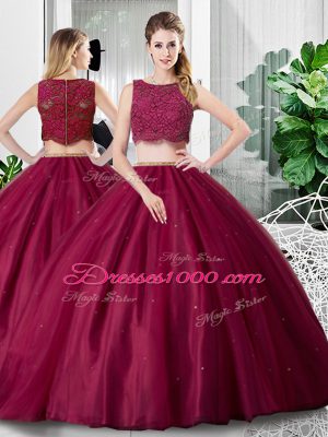 Best Sleeveless Floor Length Lace and Ruching Zipper Sweet 16 Dress with Fuchsia