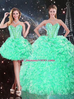 Fitting Beading and Ruffles Sweet 16 Dresses Apple Green Lace Up Sleeveless Floor Length