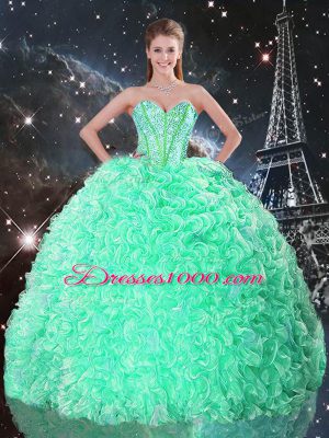 Fitting Beading and Ruffles Sweet 16 Dresses Apple Green Lace Up Sleeveless Floor Length