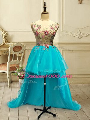 Adorable Baby Blue Sleeveless High Low Embroidery Lace Up