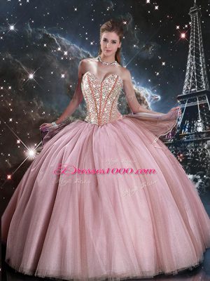 Floor Length Lilac Quinceanera Dresses Tulle Sleeveless Beading