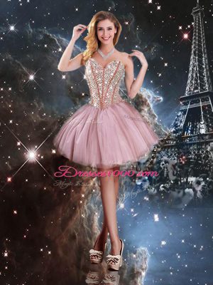 Floor Length Lilac Quinceanera Dresses Tulle Sleeveless Beading