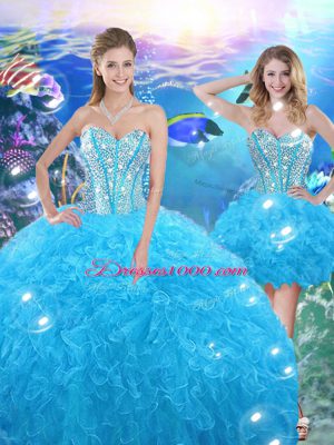 Hot Selling Floor Length Baby Blue Quinceanera Gown Sweetheart Sleeveless Lace Up