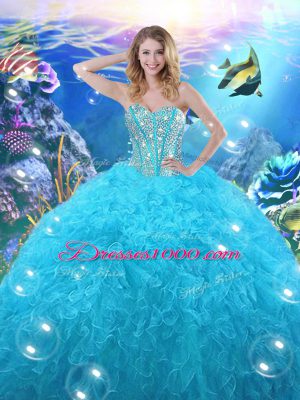 Hot Selling Floor Length Baby Blue Quinceanera Gown Sweetheart Sleeveless Lace Up