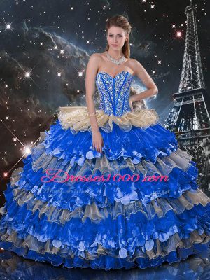 Modest Multi-color Sleeveless Beading and Ruffles Floor Length 15 Quinceanera Dress