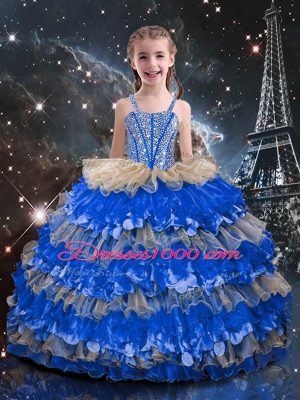 Modest Multi-color Sleeveless Beading and Ruffles Floor Length 15 Quinceanera Dress