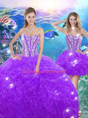 New Arrival Purple Lace Up Sweet 16 Dress Beading and Ruffles Sleeveless Floor Length