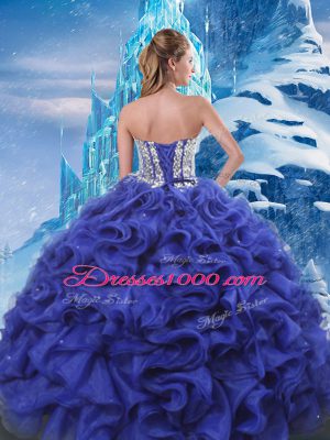 Floor Length Blue Quince Ball Gowns Sweetheart Sleeveless Lace Up