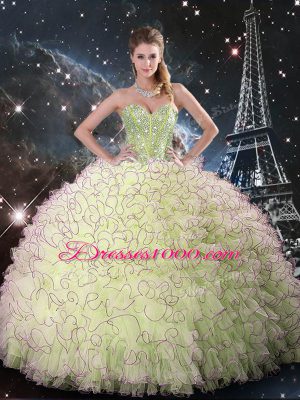 Hot Selling Sleeveless Lace Up Floor Length Beading and Ruffles Quinceanera Gowns