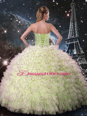 Hot Selling Sleeveless Lace Up Floor Length Beading and Ruffles Quinceanera Gowns