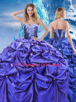 Purple Taffeta Lace Up Sweetheart Sleeveless Floor Length Quince Ball Gowns Beading and Pick Ups