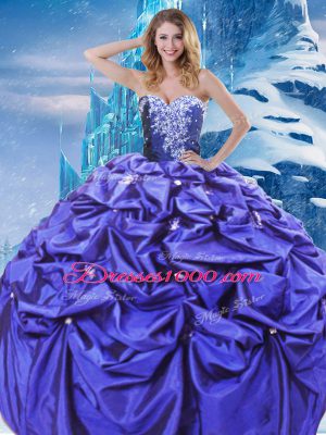 Purple Taffeta Lace Up Sweetheart Sleeveless Floor Length Quince Ball Gowns Beading and Pick Ups