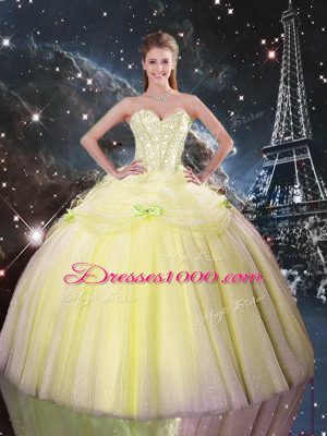 Floor Length Yellow Sweet 16 Quinceanera Dress Tulle Sleeveless Beading