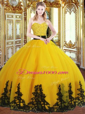 Exceptional Gold Sleeveless Floor Length Beading and Appliques Lace Up Sweet 16 Quinceanera Dress