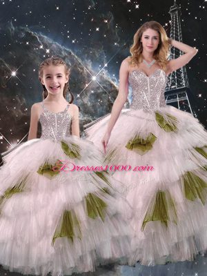 Enchanting Multi-color Sleeveless Floor Length Beading and Ruffled Layers Lace Up Vestidos de Quinceanera