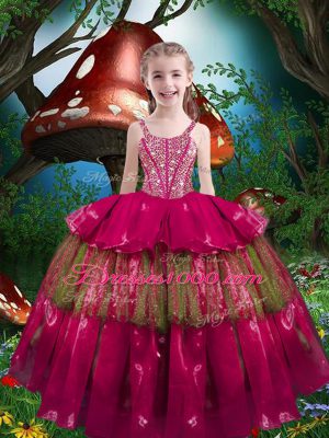 Great Fuchsia Sweetheart Lace Up Beading and Ruffled Layers Quinceanera Gowns Sleeveless