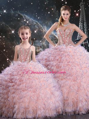Baby Pink Sleeveless Beading and Ruffles Floor Length Sweet 16 Dress