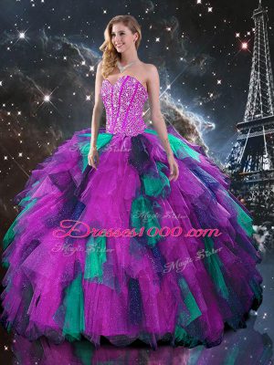 Floor Length Lace Up Sweet 16 Dresses Multi-color for Military Ball and Sweet 16 and Quinceanera with Beading and Ruffles