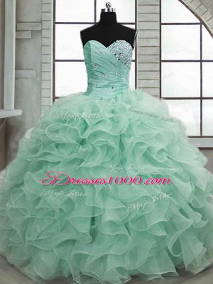 Apple Green Sweetheart Lace Up Beading and Ruffles Sweet 16 Dress Sleeveless