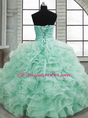 Apple Green Sweetheart Lace Up Beading and Ruffles Sweet 16 Dress Sleeveless