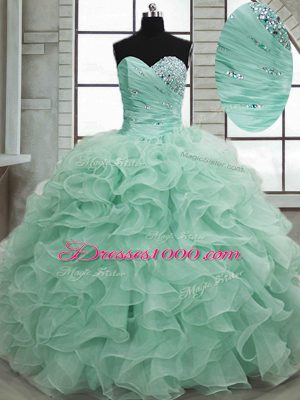 Apple Green Sweetheart Lace Up Beading and Ruffles Sweet 16 Dress Sleeveless