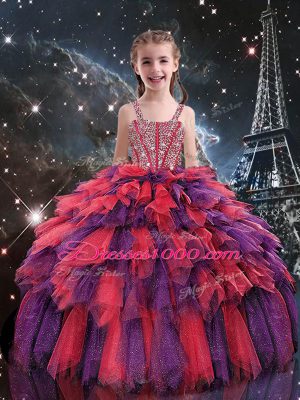 Floor Length Lace Up Vestidos de Quinceanera Multi-color for Military Ball and Sweet 16 and Quinceanera with Beading and Ruffles and Ruffled Layers