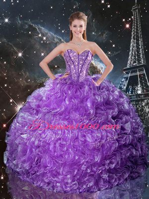 Comfortable Eggplant Purple Sweetheart Neckline Beading Sweet 16 Dress Sleeveless Lace Up
